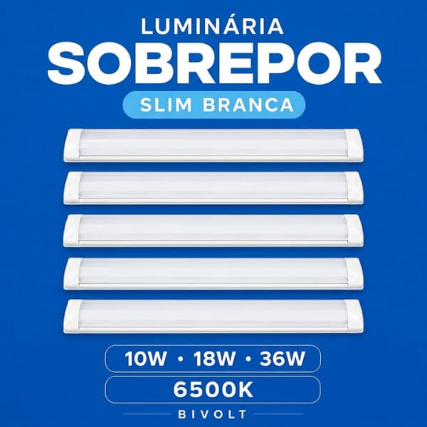 Kit 5 Luminárias Led Sobrepor Slim 10W 18W 36W 6500k Branco frio Bivolt Elgin