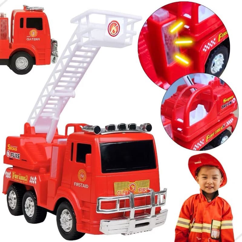 Brinquedo Menino Carrinho Bombeiro Infantil com Led e Som Caminhão de Bombeiros Bate e Volta