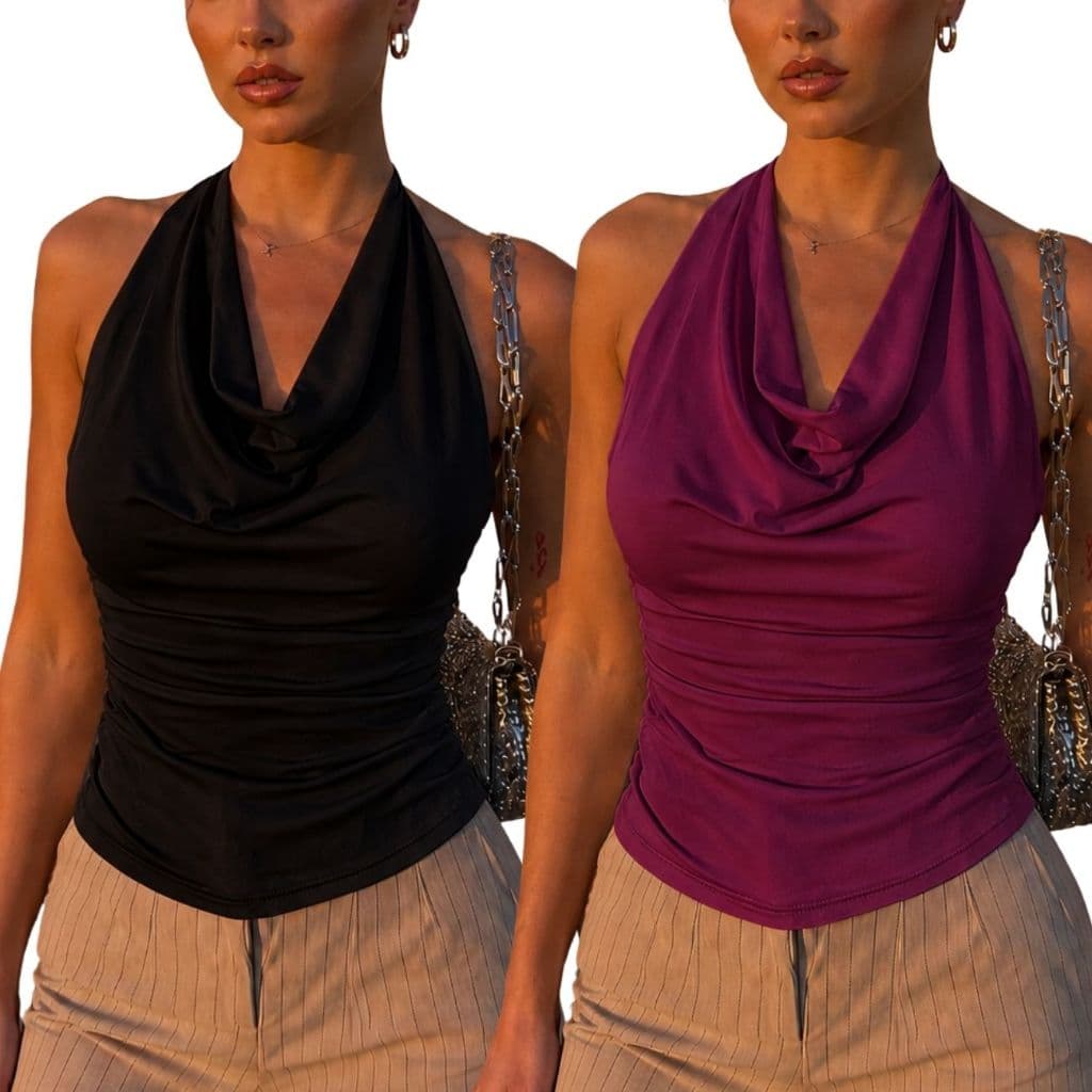 Blusinha Kit 2 Blusa Feminina Gola Drapeada Moda Gringa Verão Europeu Blusas Festa Blusa Preta Lisa