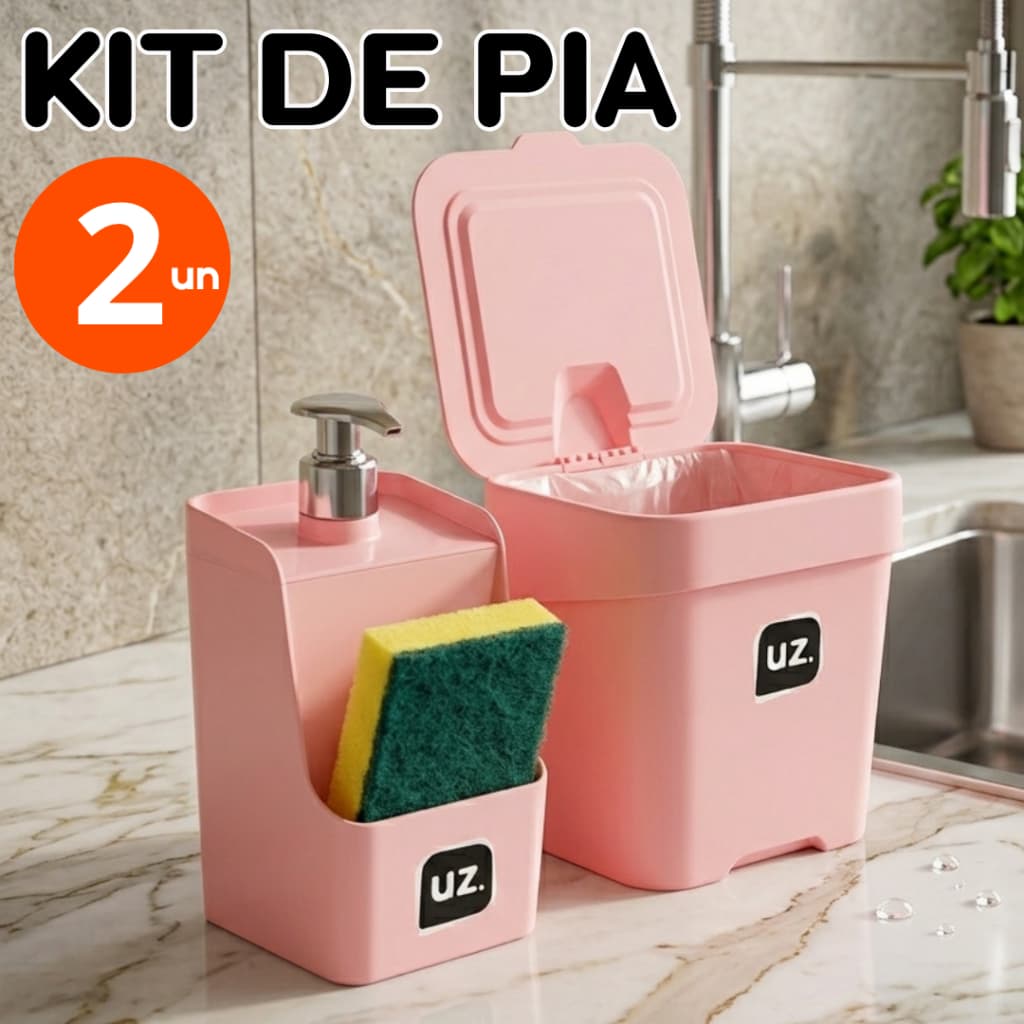 Kit 2 peças Porta Detergente Pia Cozinha Lixeira Kit Coisas de Cozinha
