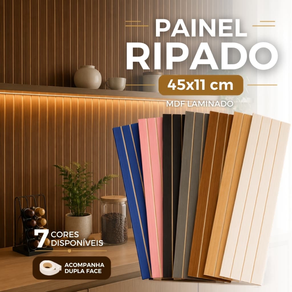 Kit Painel Ripado MDF Revestimento de Parede Autoadesivo Placas 45x11cm - Envio Imadiato