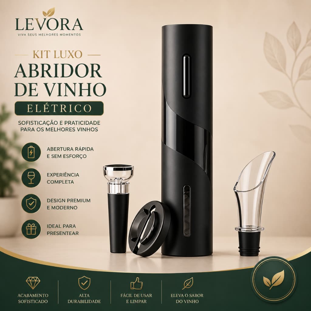 Abridor de Vinho Elétrico Saca Rolhas Automático + Cortador de Lacre - Kit Luxo