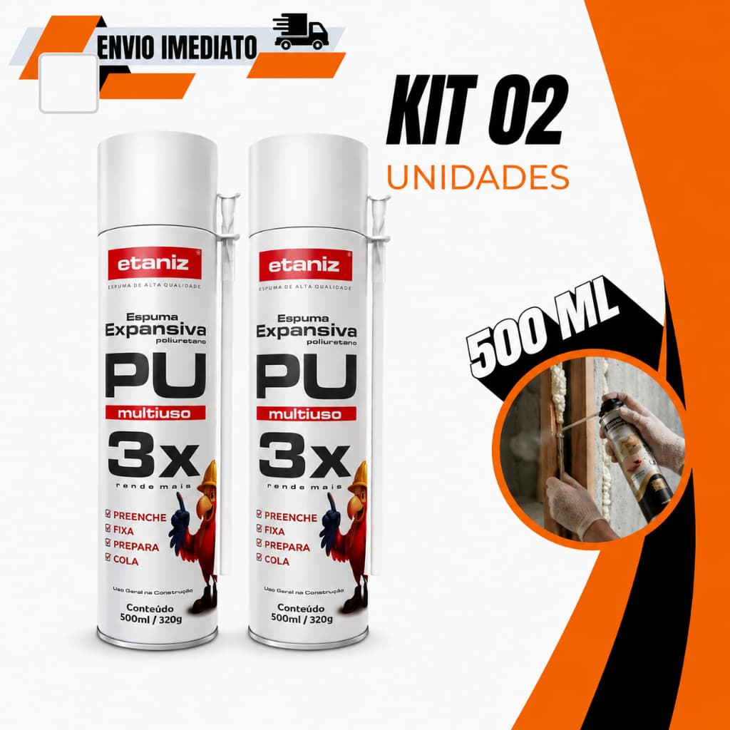 Kit 2 Unidades Espuma Expansiva Poliuretano Profissional 500ml/320g - Selante, Isolante, Vedação