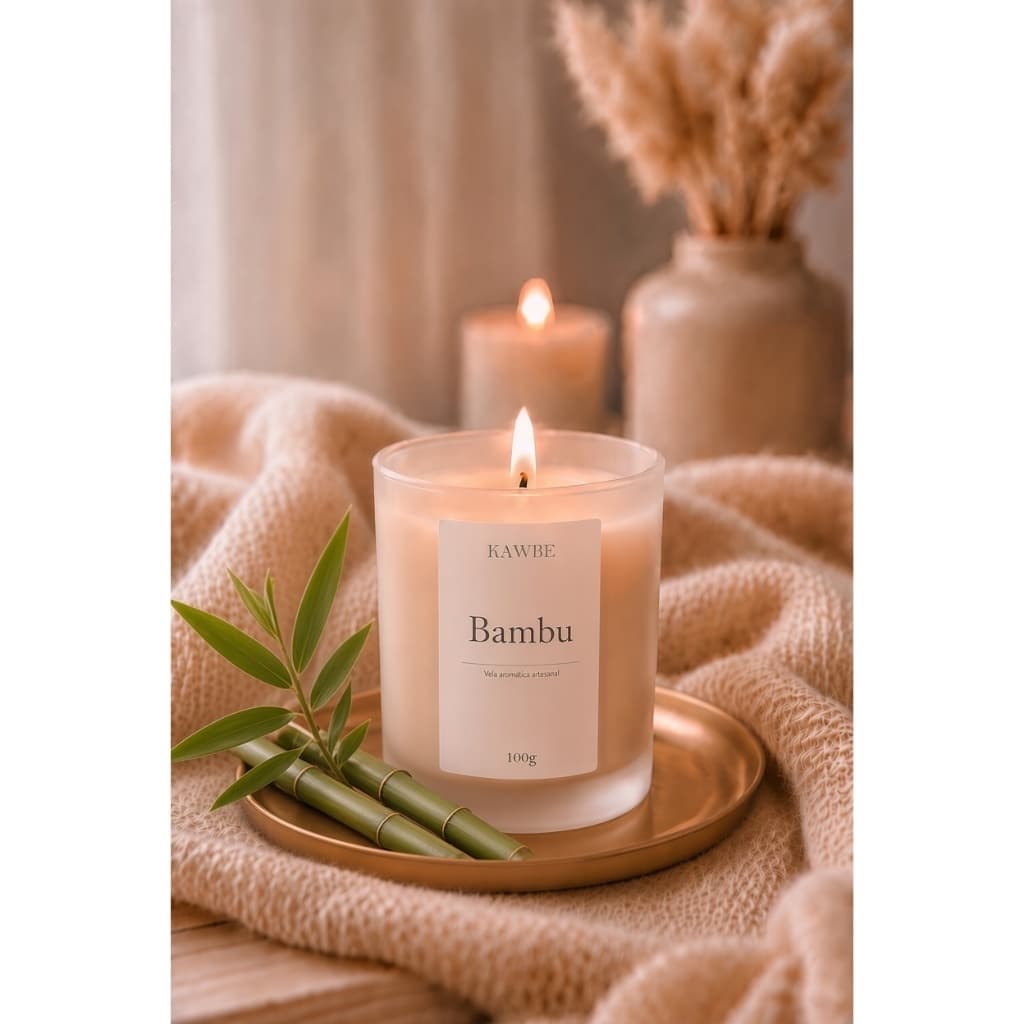 Vela Aromática artesanal Bambu 100% vegana, PREMIUM, cera de coco, com essência premium