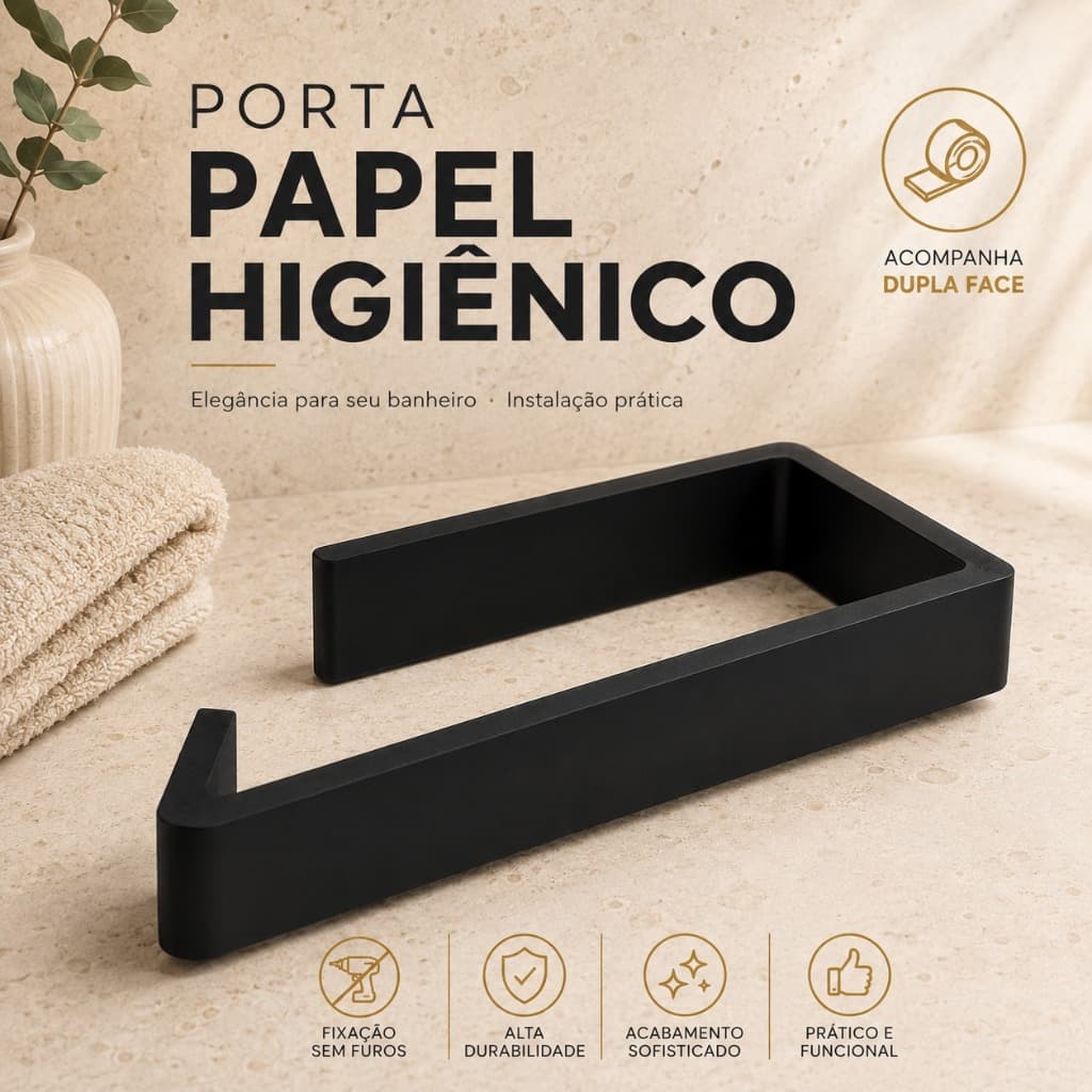 Porta Papel Higiênico Premium Suporte Autoadesivo Para Banheiro Parede Sem Furar Moderno