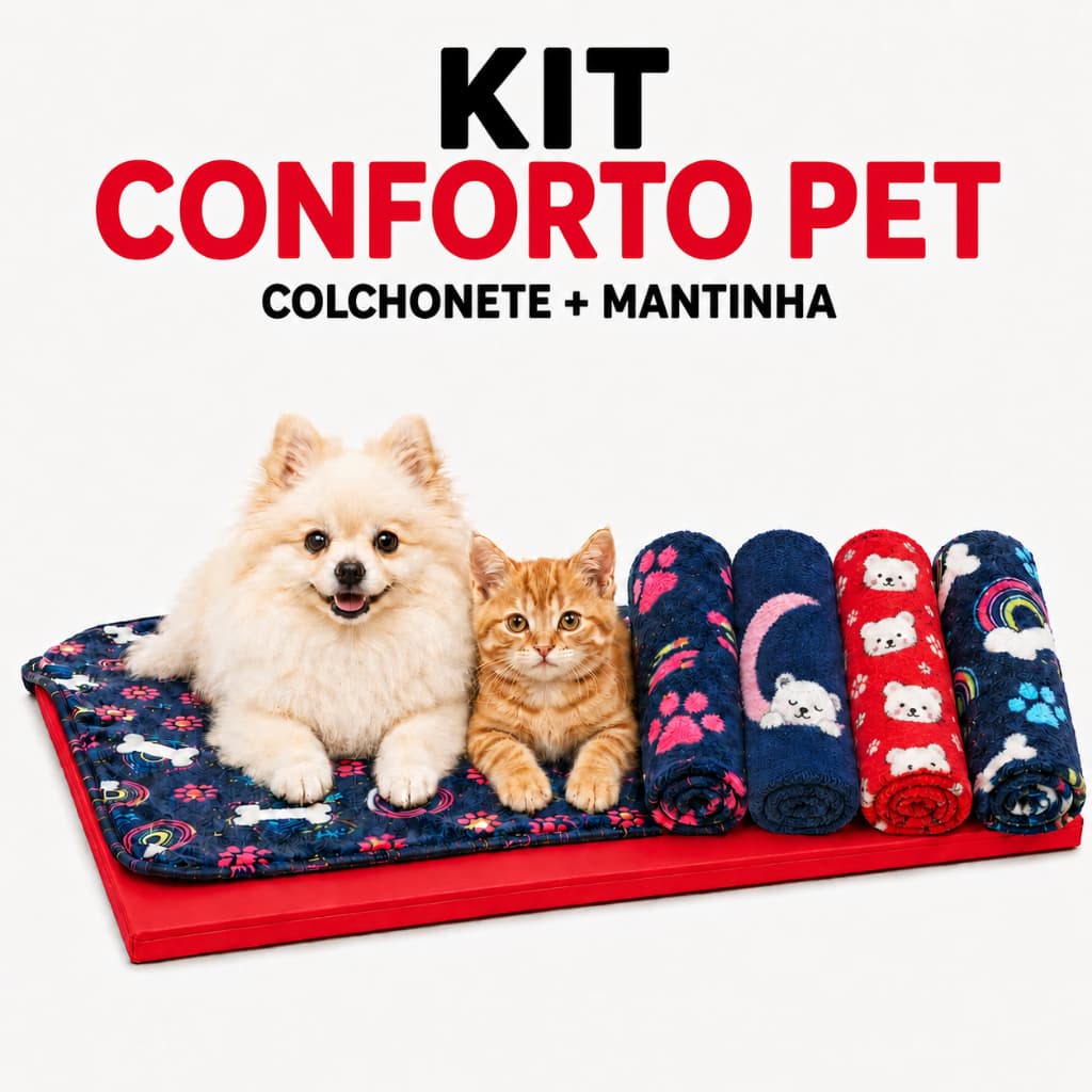 Kit Colchonete Vermelho Pet Impermeável + Mantinha Cachorro Gato Cama Confortável Macio Cobertor