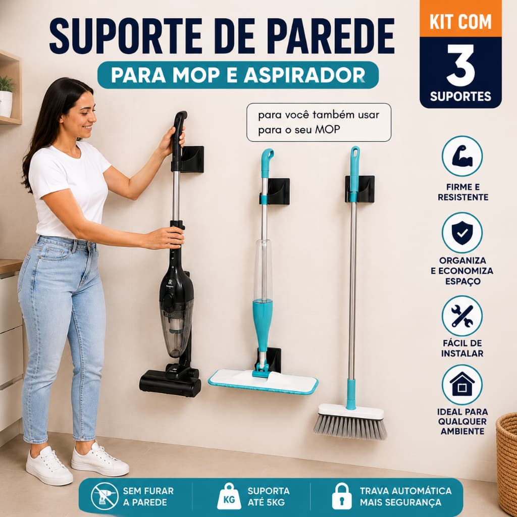 kit com 3 un suporte de parede para aspirador de po vertical preto compativel com diversas marcas