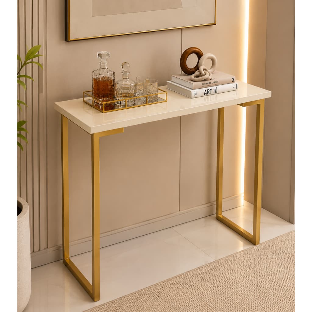 Aparador Para Sala Mesa Lateral Com Tampo e Pés Ferro Estilo Industrial