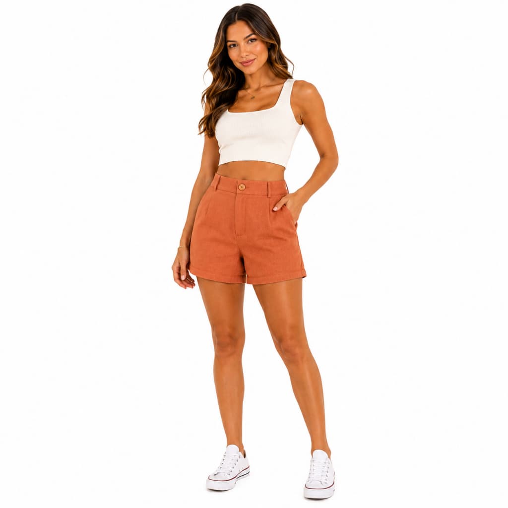 Short Linho com Botão e ziper , Leve e confortavel para o Verão