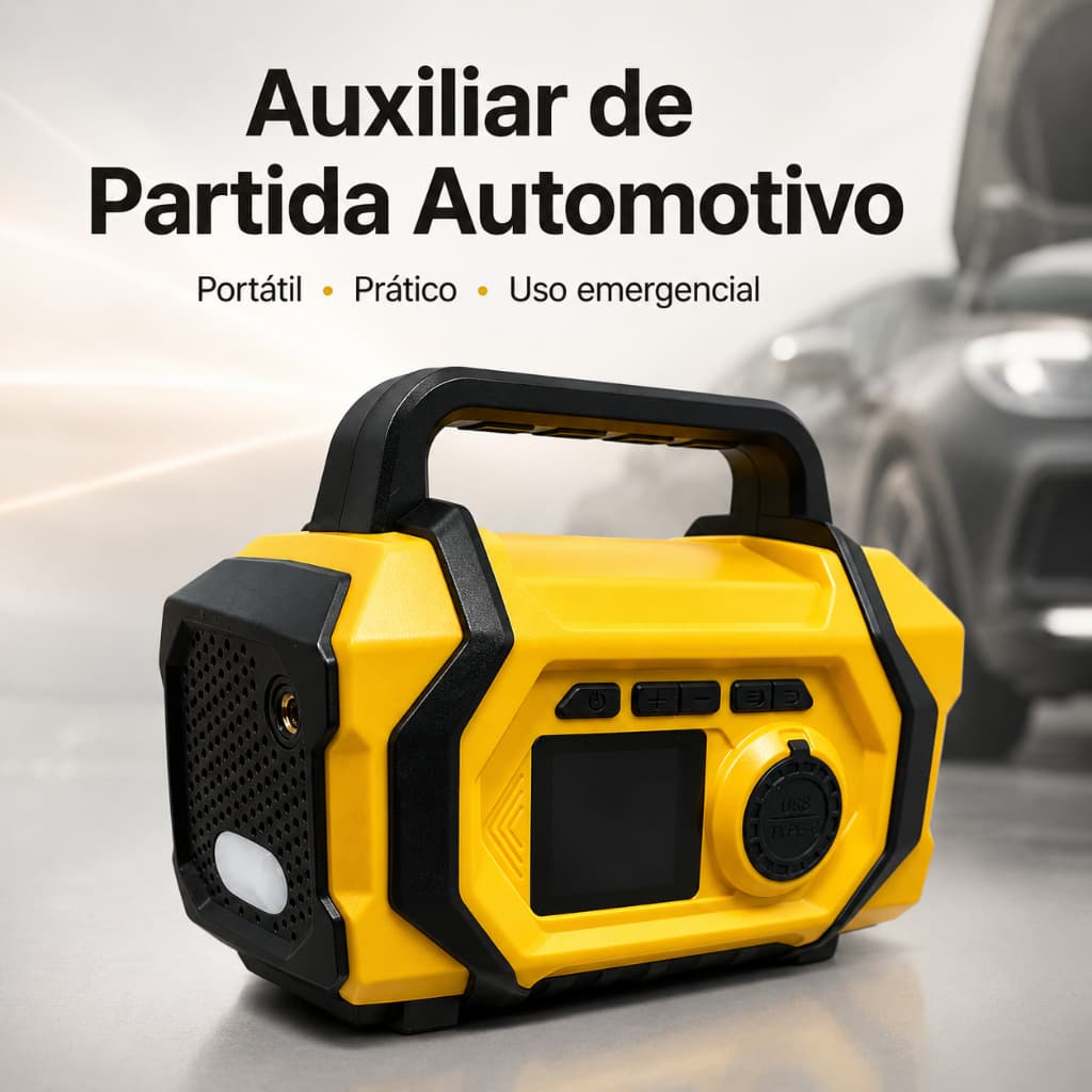 Auxiliar De Partida Automotivo Carregador Bateria 12V Compressor De Ar Calibrador Pneu Chupeta Carro Moto Power Bank LED