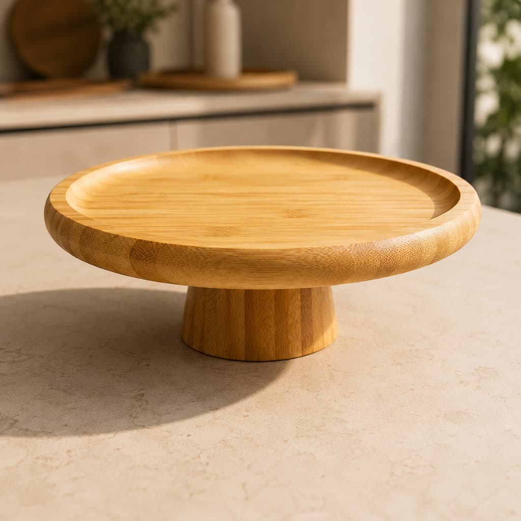 Boleira de Bambu 20cm com Pé Suporte para Bolo Doces Frutas Petiscos Mesa Posta