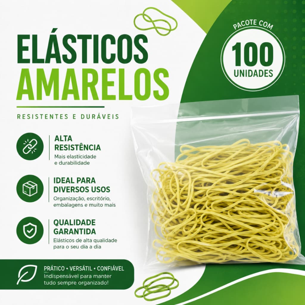 Elástico de Dinheiro Amarelo Borracha para Notas Organização Escritório Pacote