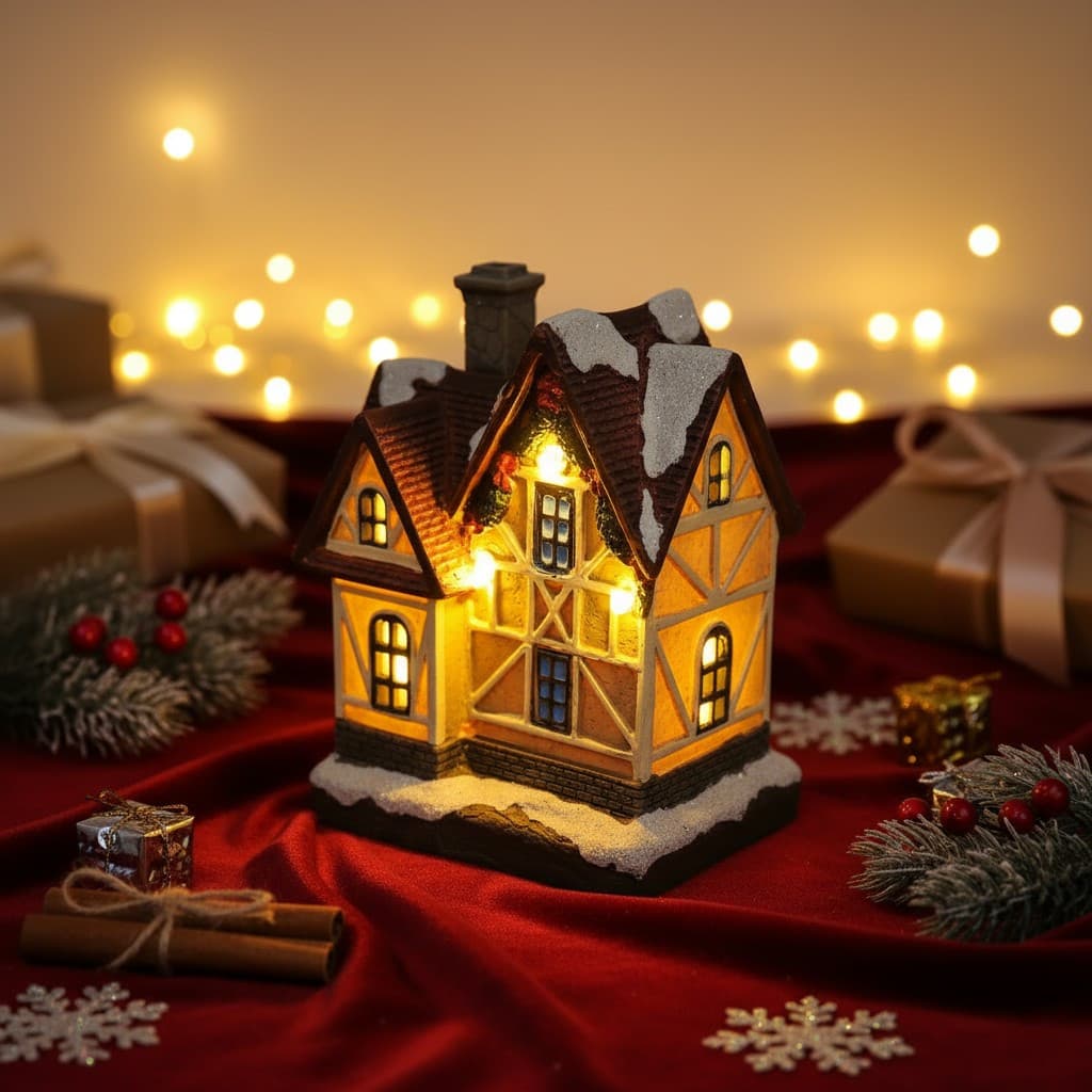 Casinha Enfeite Natalino  Cenário Com Luz
