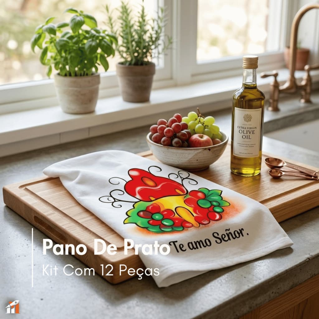 Pano De Prato 45x75 Estmpado ae colorido Bainha Kit Com 12 Peças