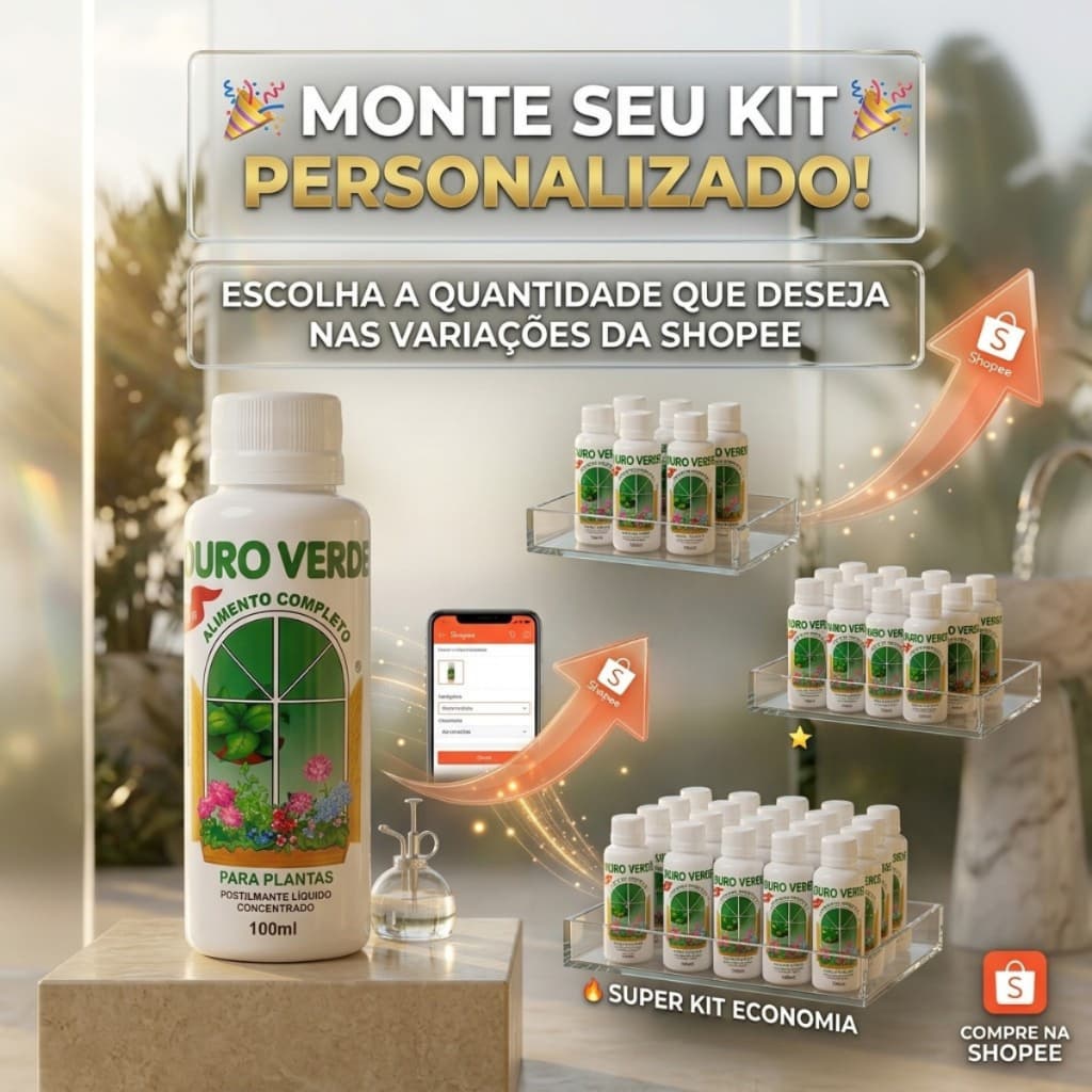 KIT Fertilizante Ouro Verde 100ml Líquido Concentrado Alimento Completo para Plantas e Flores 15 UN ou 24 UN