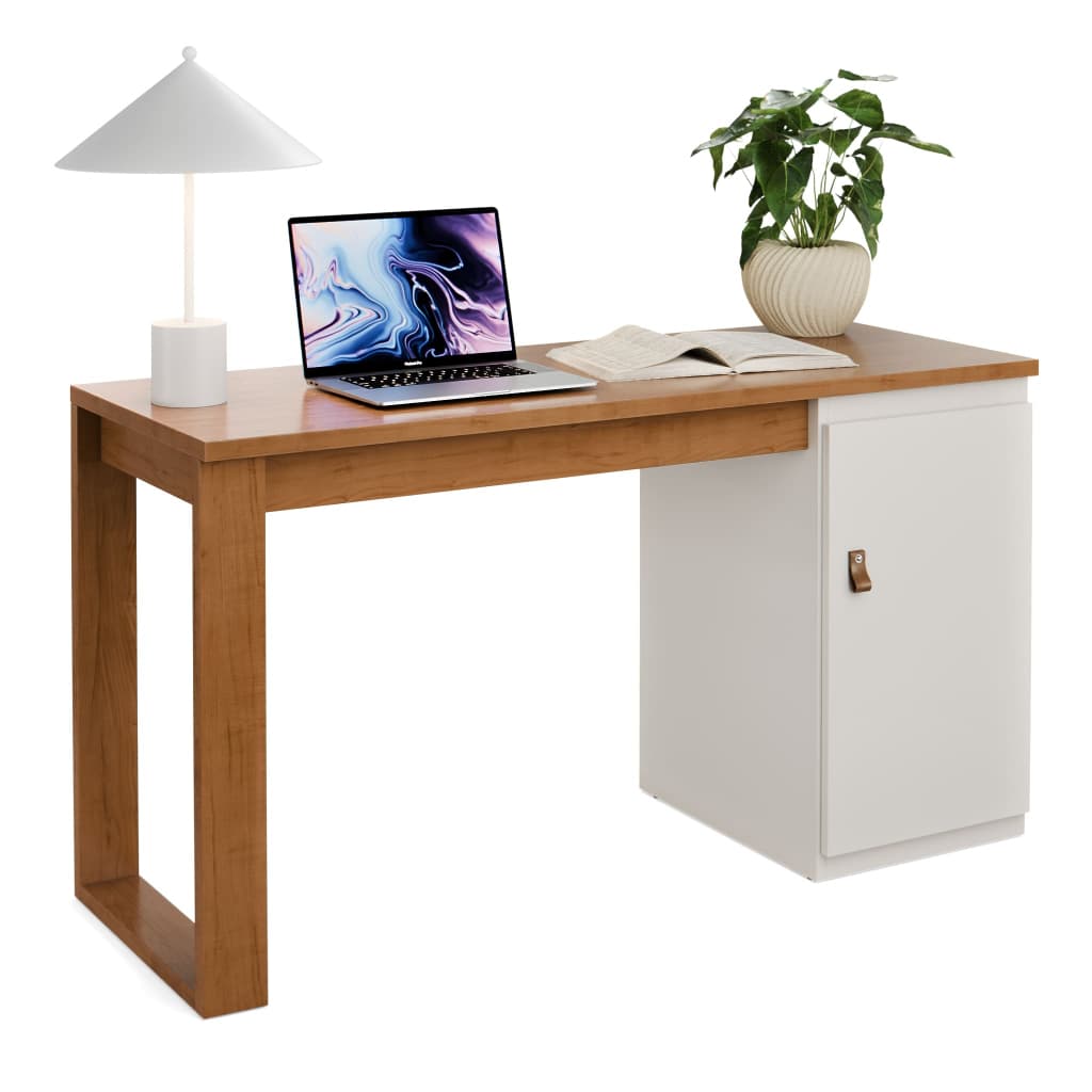 Mesa Escrivaninha 115 cm Paris Mesa Para Escritório Home Office Com Porta E Puxador De Couro