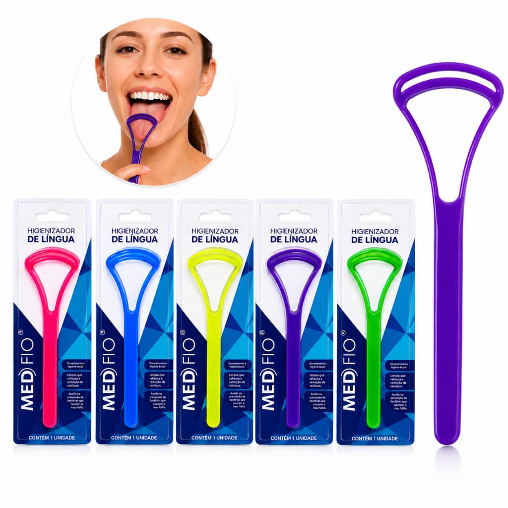 Kit Limpador Raspador De Língua Medfio Saúde Bucal Elimina Mau Hálito E Bactérias
