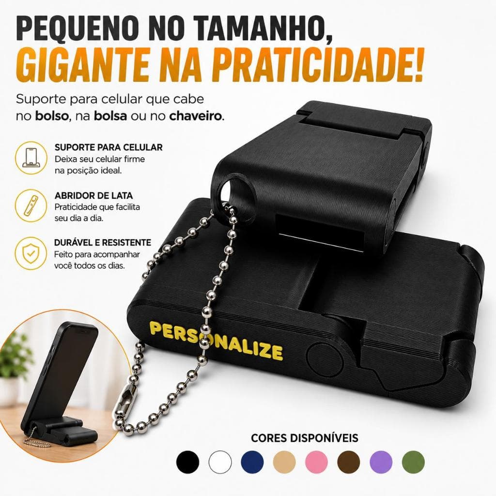 Chaveiro Suporte Celular e Tablet Personalizado Kit 3 5 10 Unidades | Brinde Corporativo