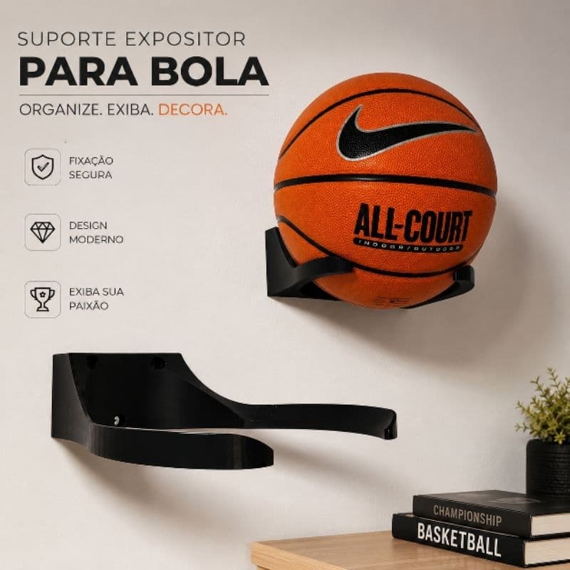Suporte para Bola de Parede Expositor Basquete Futebol Vôlei Organizador Decoração Esportiva pendurar bola decoracao
