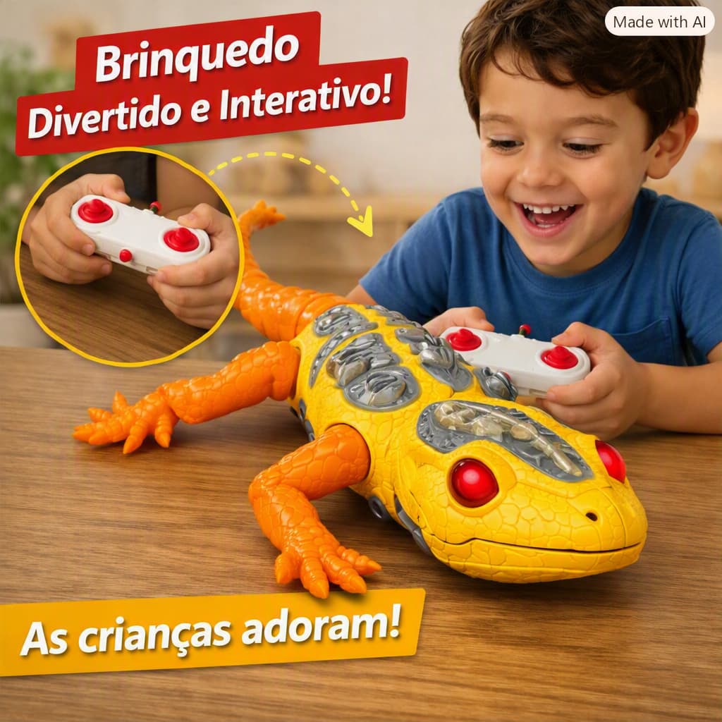 Lagartixa Controle Remoto Realista Rastejante Movimento 360 Graus Amarela Brinquedo Interativo