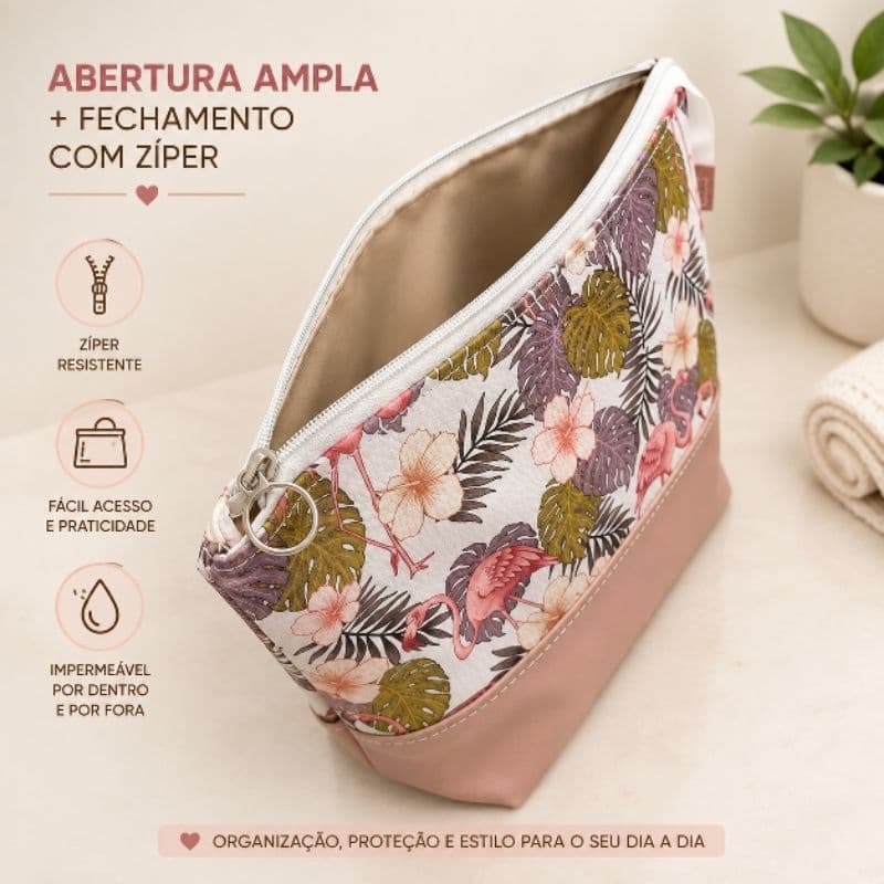 Necessaire Grande Feminina Impermeável Organizadora 28x21cm com Fundo 10cm