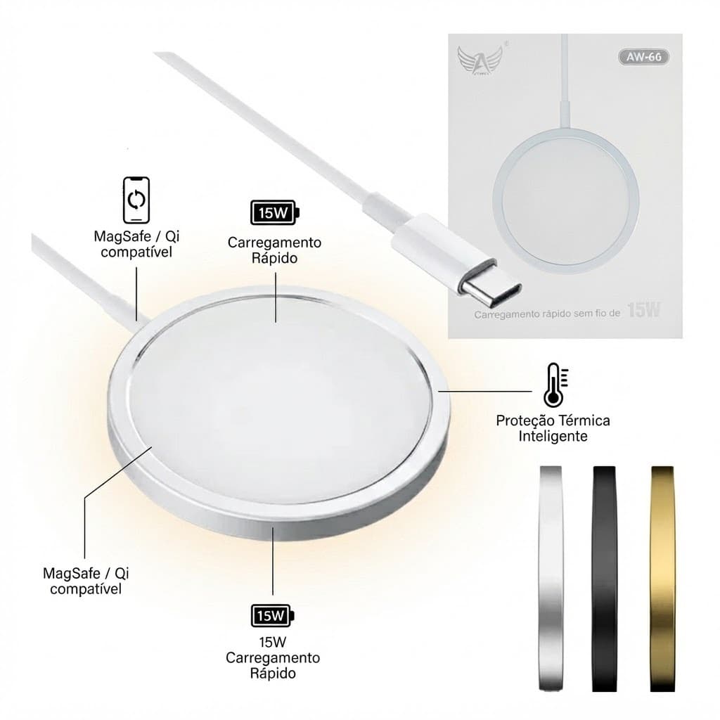 Carregador por Indução 15W Padrão QI Altomex AW-66