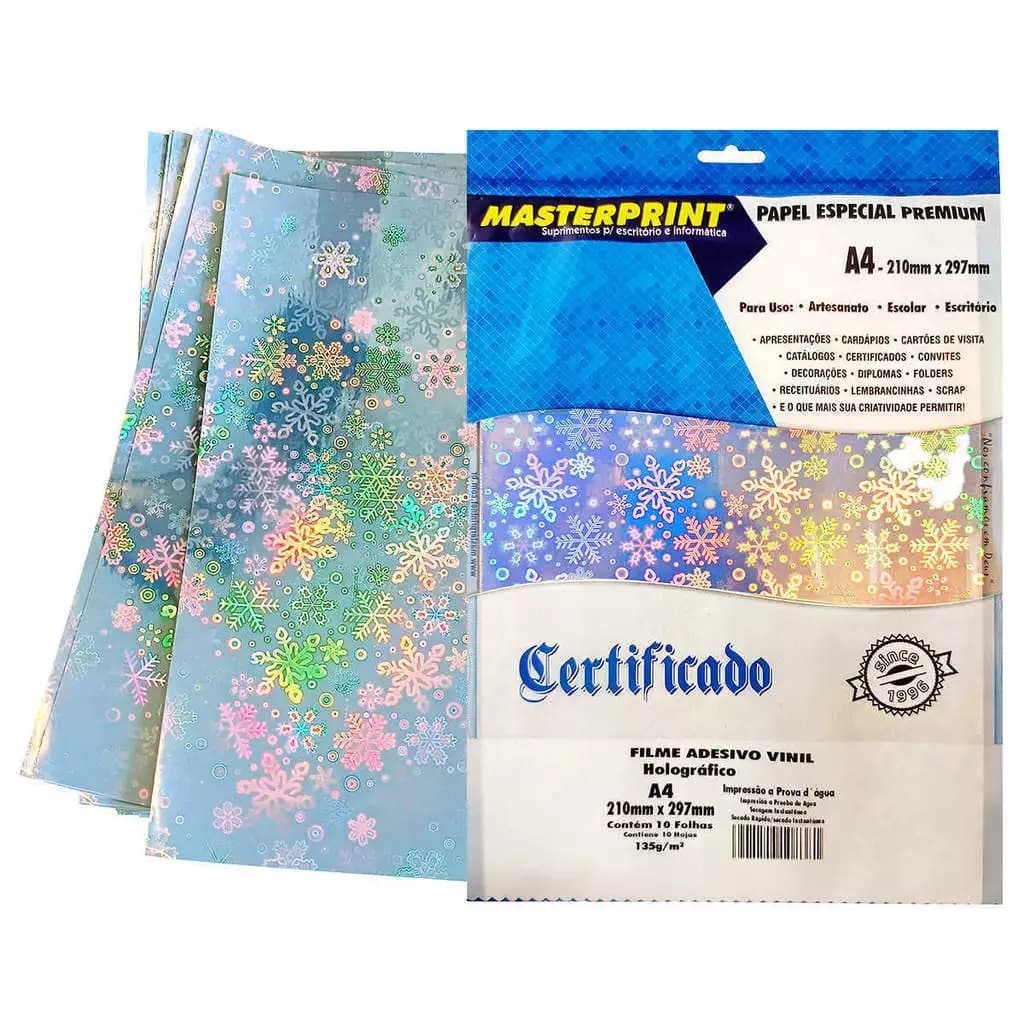 FILME ADESIVO VINIL HOLOGRAFICO BLOCO DE NEVE 135G/M² A4 - 10FOLHAS
