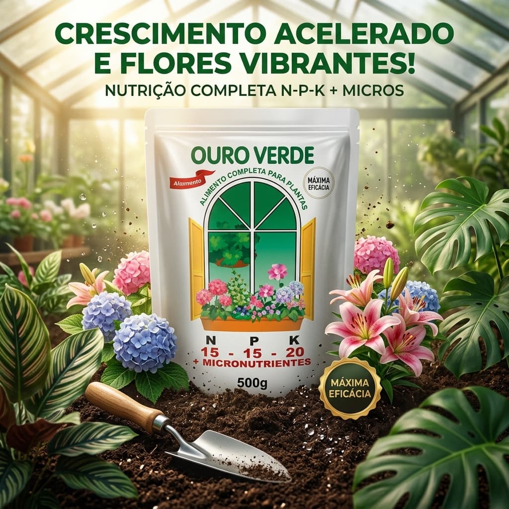 Fertilizante Ouro Verde NPK 15-15-20 500g Fertilizante Granulado Sólido Alimento Completo para Plantas e Flores