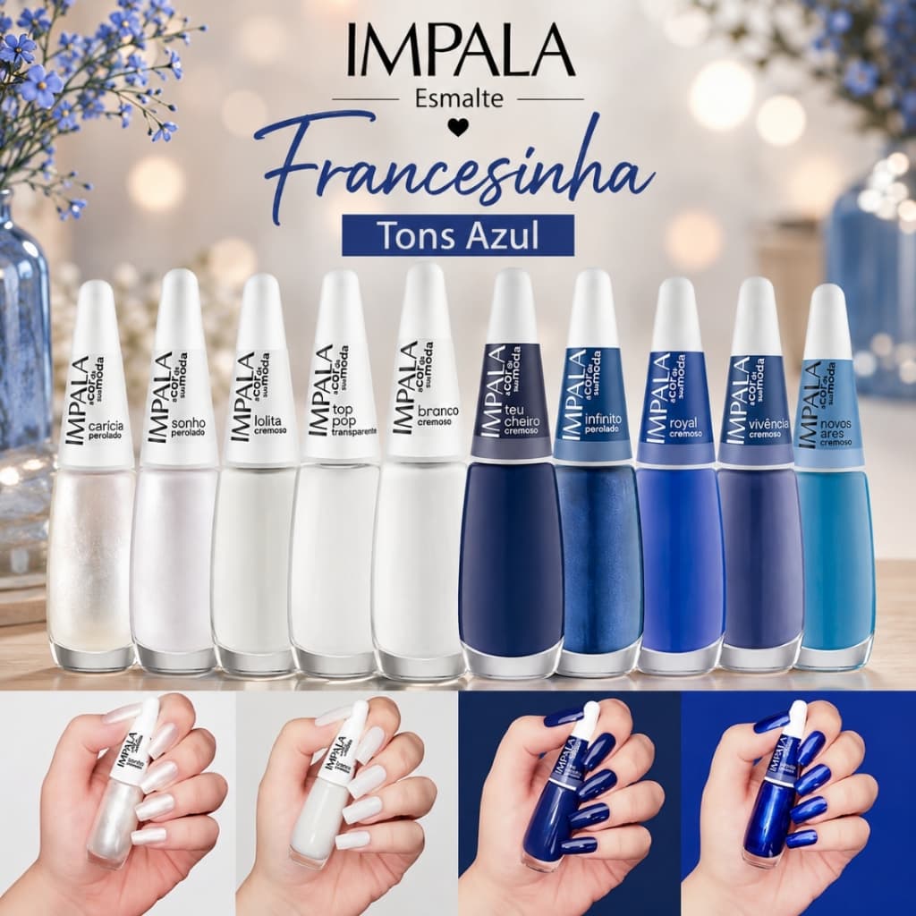 Kit 10 Esmaltes Impala Atacado Manicure Francesinha Tons Azul Perolado