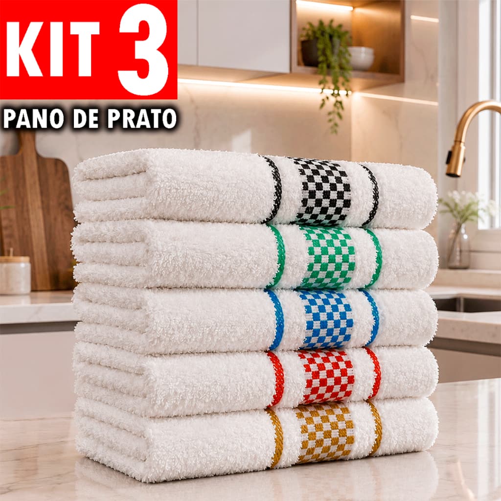 Kit 3 Pano de Copa Atoalhado Premium 45x70 Panos de Prato Jacquard Alta Absorção