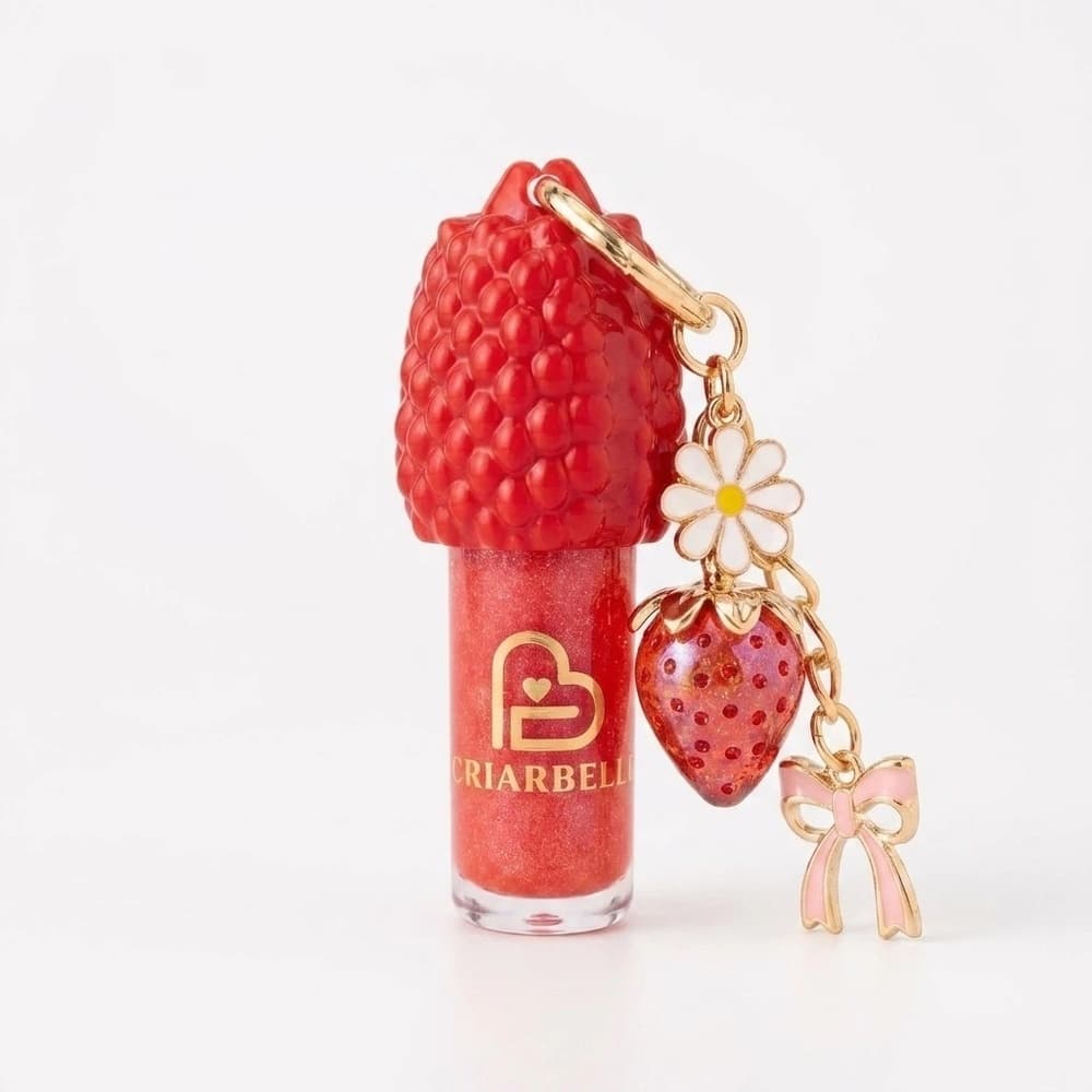 Gloss Labial Morango com Chaveiro Frutinha Hidratante Brilho Labial Lip Gloss