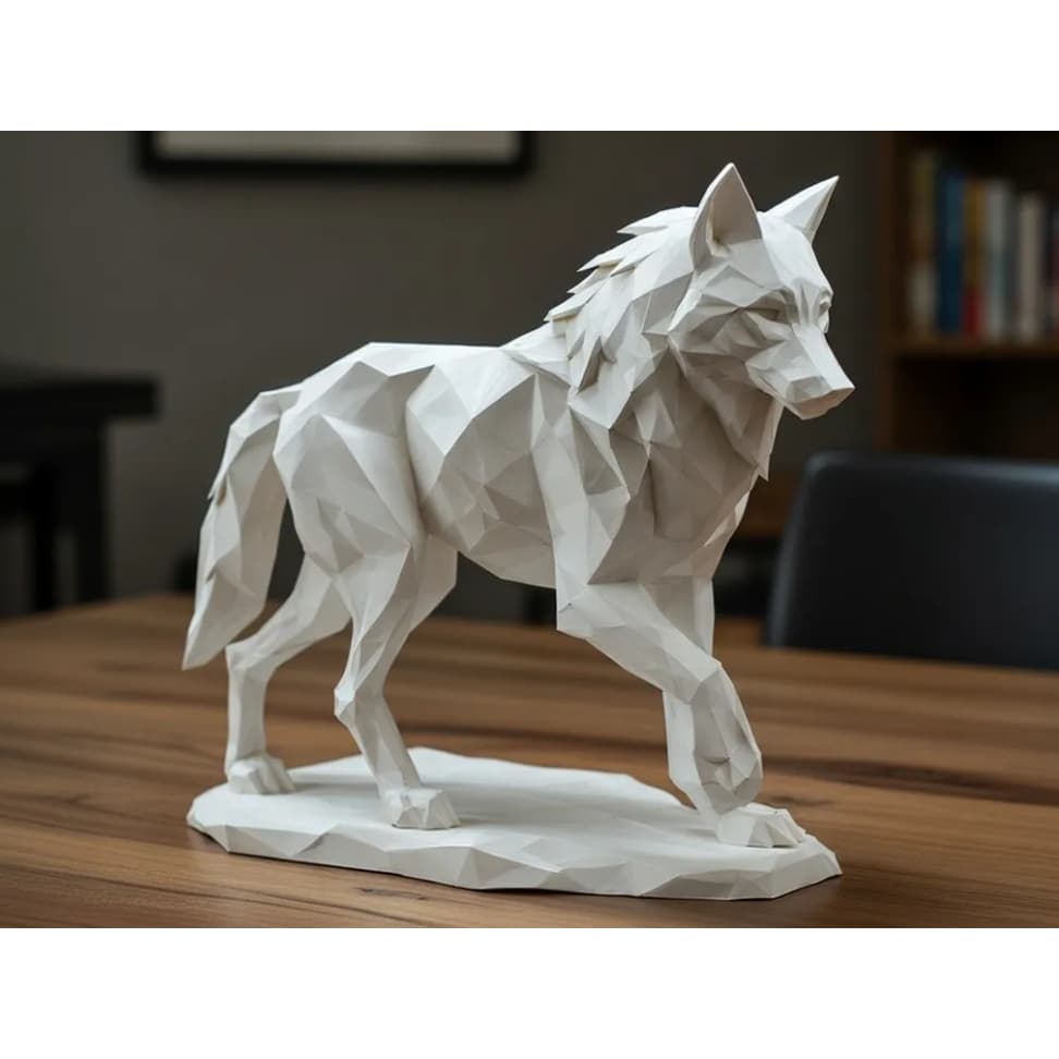 Escultura de Lobo Geométrico
