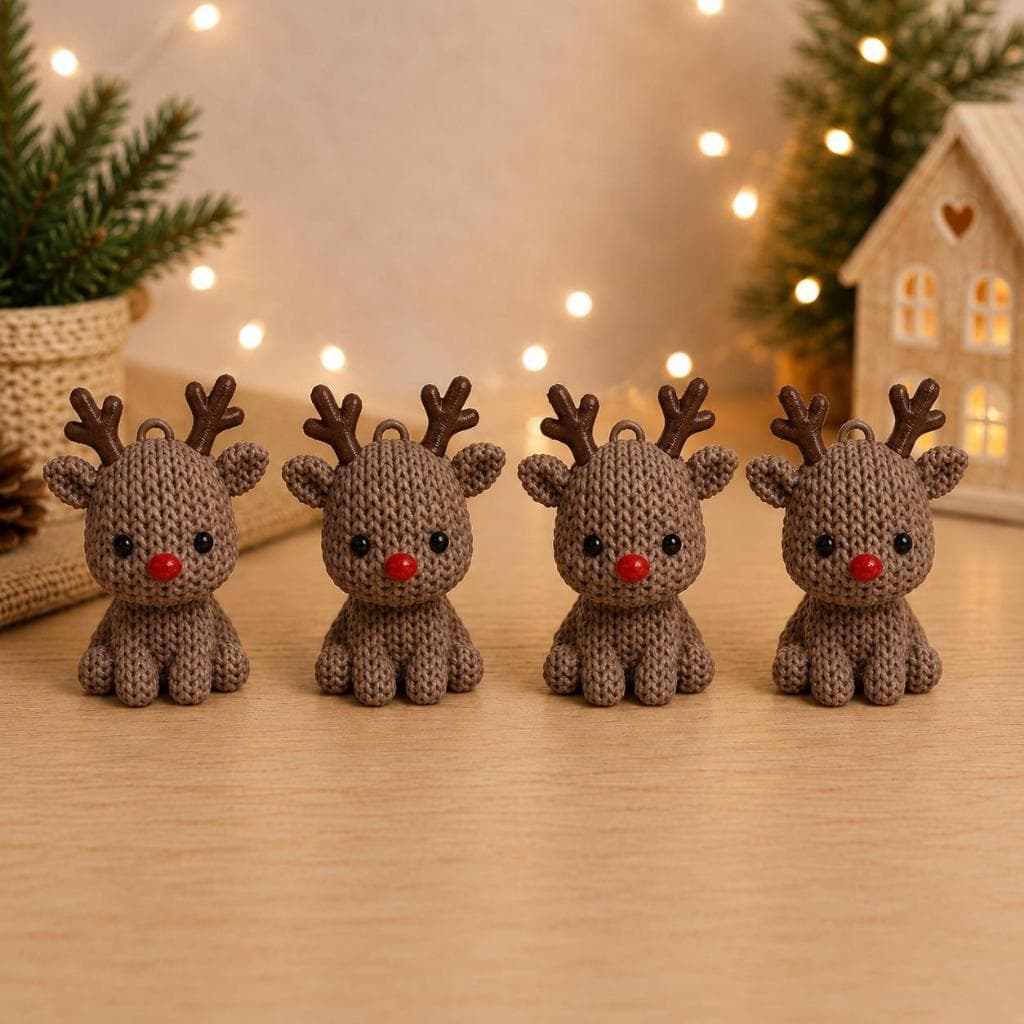 Kit com 4 Renas de Natal | Enfeite para Árvore de Natal | Decoração Natalina