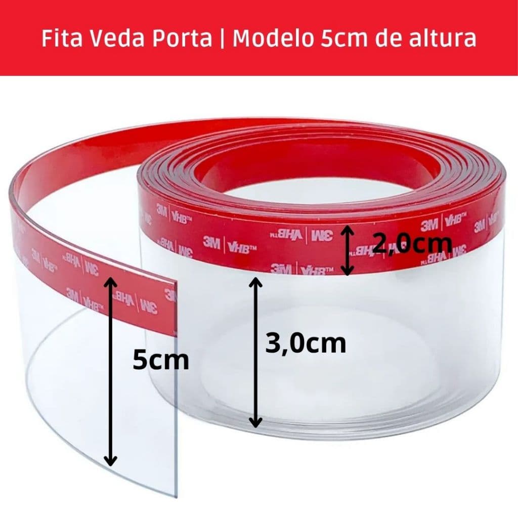 Fita Veda Fresta Porta Janela Portão Transparente Adesivo 3M 5,0cm de Altura - Diversos Tamanhos