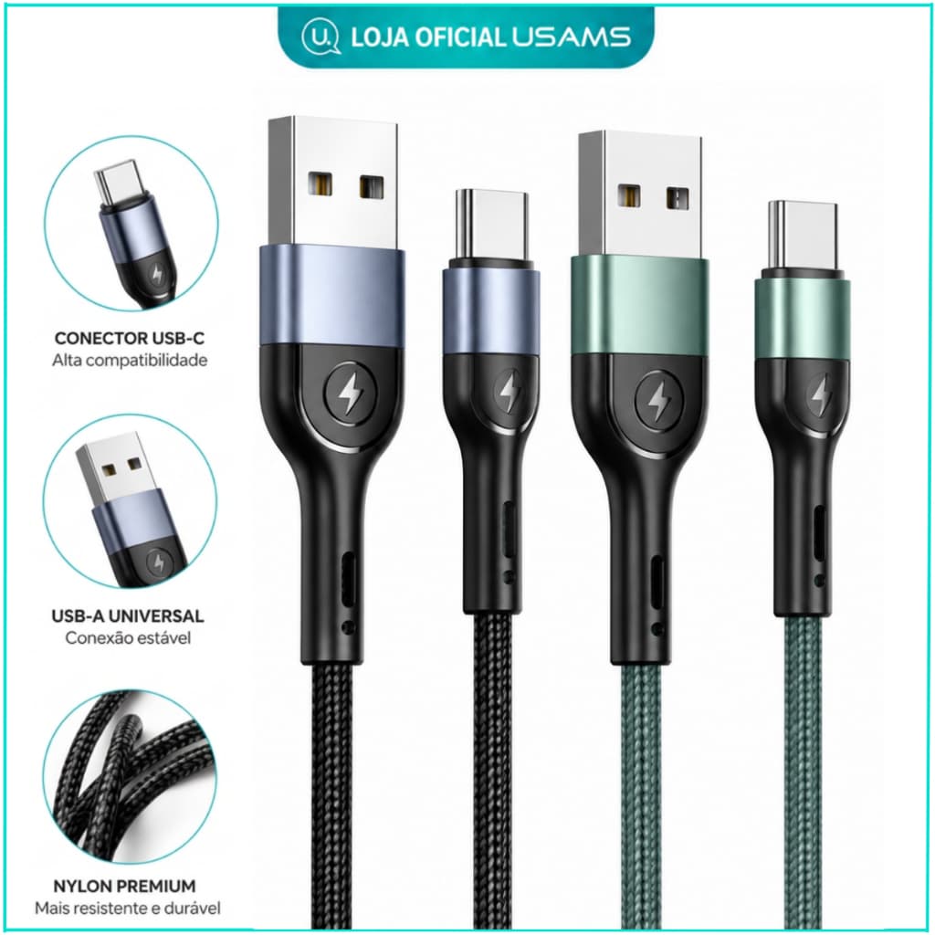 Cabo Multimídia USB Tipo-C Android Auto e Apple CarPlay, Dados e Energia p/ iPhone Samsung