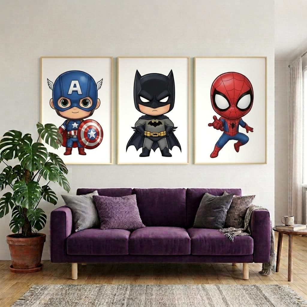Kit 3 Quadros Decorativos Super Heróis Baby Quarto Infantil Menino MDF qualidade 4K