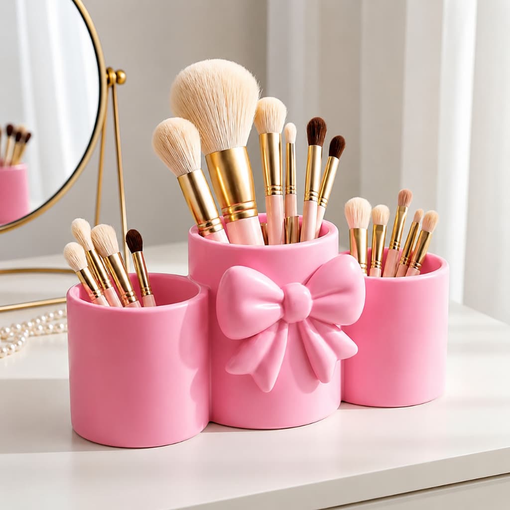Porta Pincéis, Cotonetes e Algodão com Laço Decorativo | Organizador de Maquiagem e Banheiro | Porta Objetos