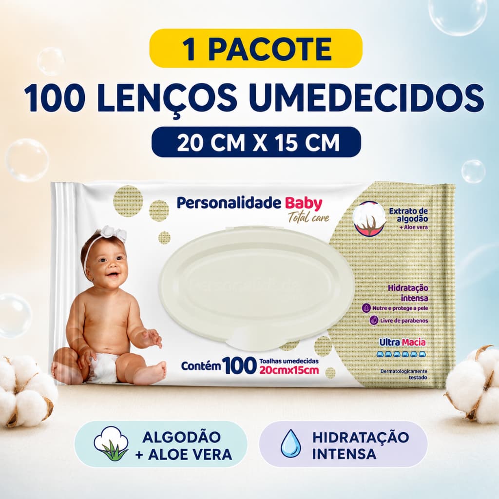Toalha Umedecida Personalidade Baby 100 Unidades Aloe Vera