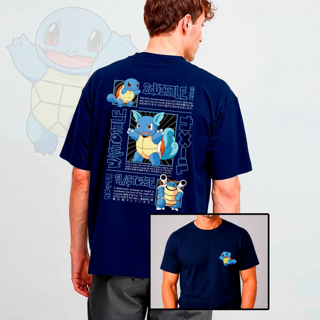 Camiseta POKKEMON SQUIRTLE Wartortle Blastoise 100% Algodão Cultura Nerd Coleção Games Anime