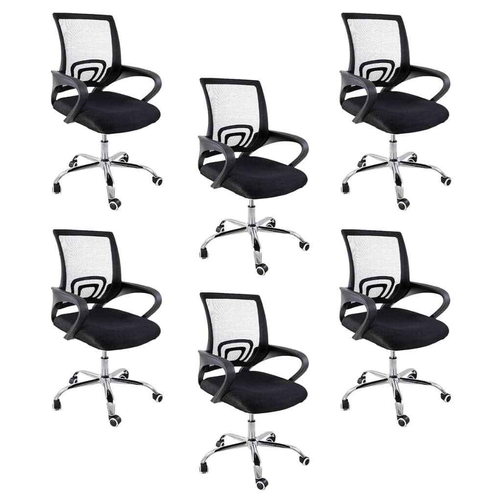 Kit 6 Cadeiras de Escritório Oficial Begônia Preto Tela Mesh Ergonômicas