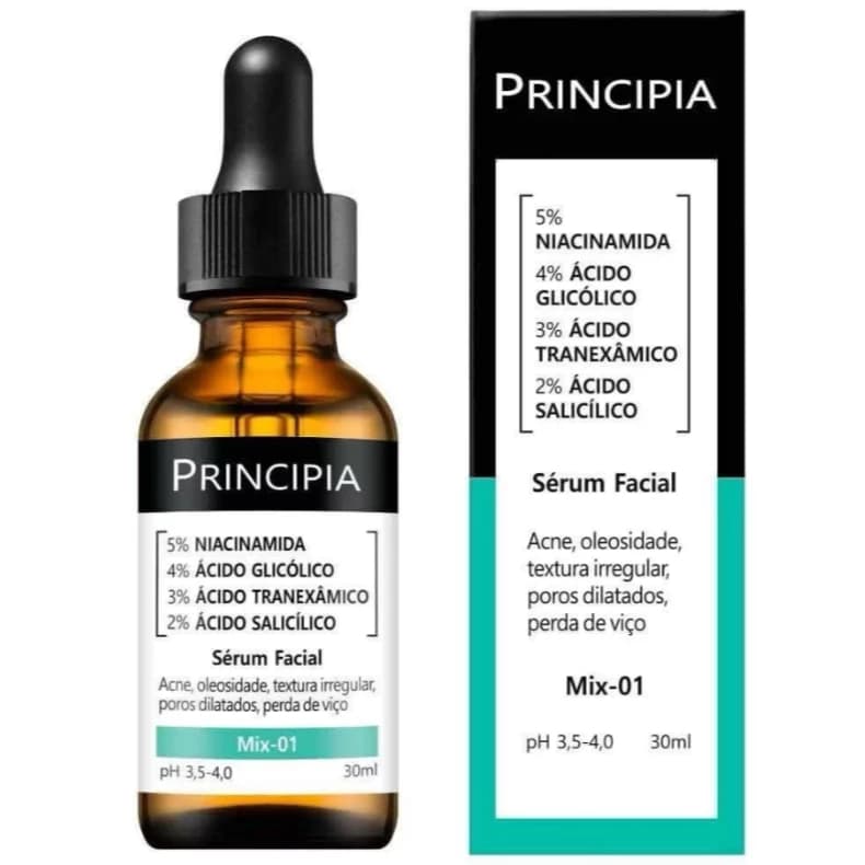 Mix-01 Sérum com mix de 4 ativos: 5% de Niacinamida,.4% de Ácido Glicólico, 3% de Ácido Tranexâmi
