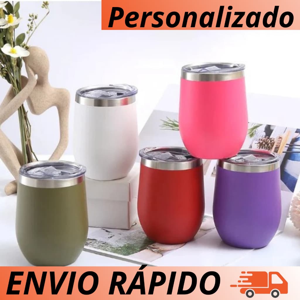 Copo Térmico 360ml Personalizado | Presente Criativo | Inox com Tampa | Brinde Corporativo