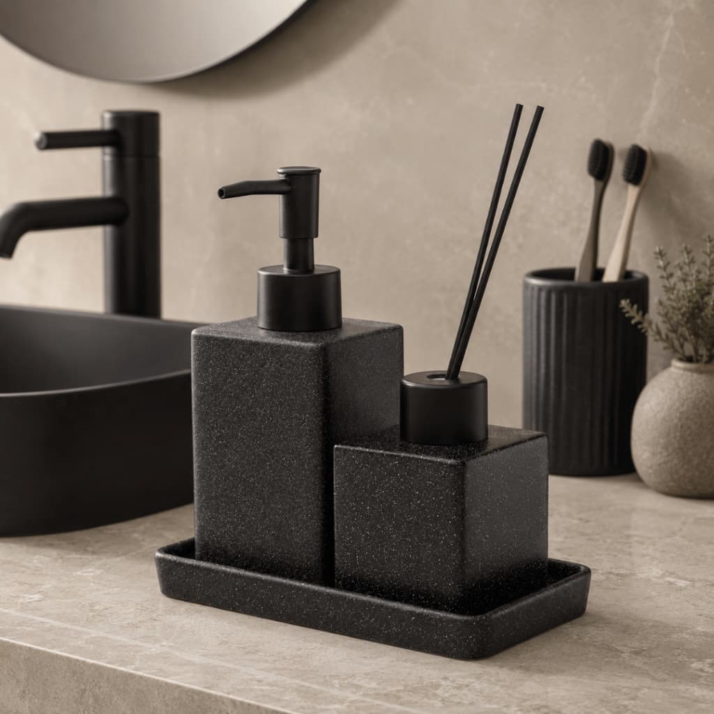 Kit Banheiro Lavabo 3 Peças Difusor Aromatizador Dispenser Sabonete Líquido Bandeja Cerâmica Decoração Moderno Pia Lyor
