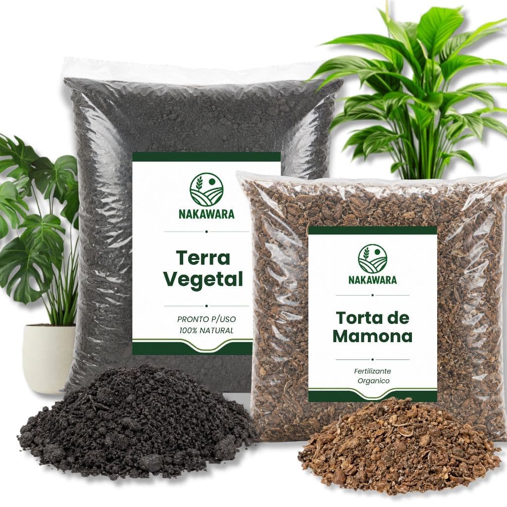 Terra Vegetal Adubada + Torta de Mamona Kit Completo Para Plantio Adubação Orgânica Vasos Jardim