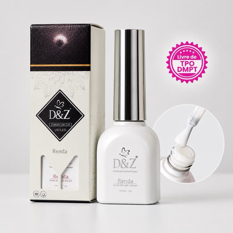 Esmalte em Gel Branco Renda D&Z 10g UV LED para Francesinha e Nail Art