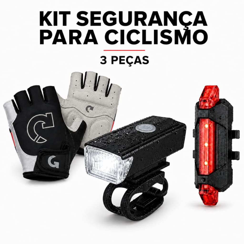 Kit Ciclismo Luva Meio Dedo Farol LED Dianteiro Lanterna Traseira Bike