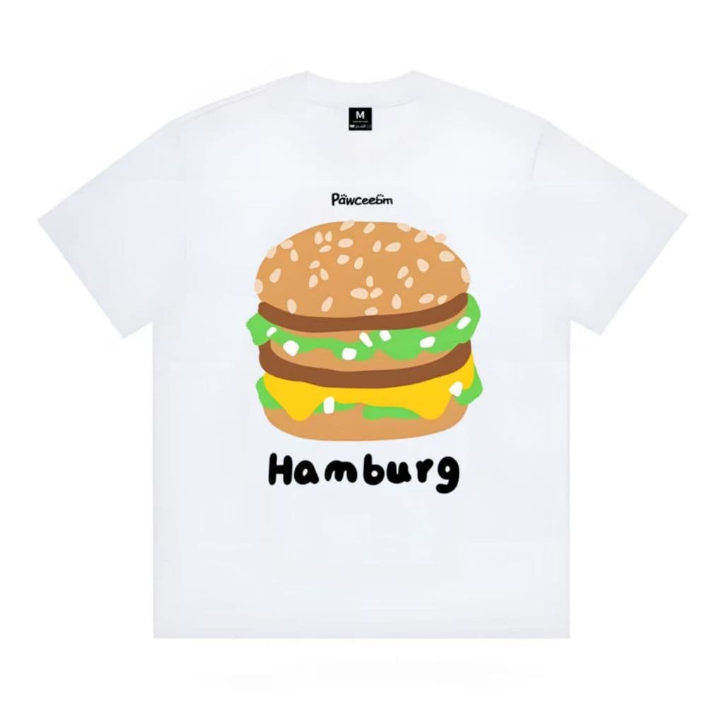 Camiseta Feminina Hambúrguer Estampa Desenho Fofo Preto Branco Confortável