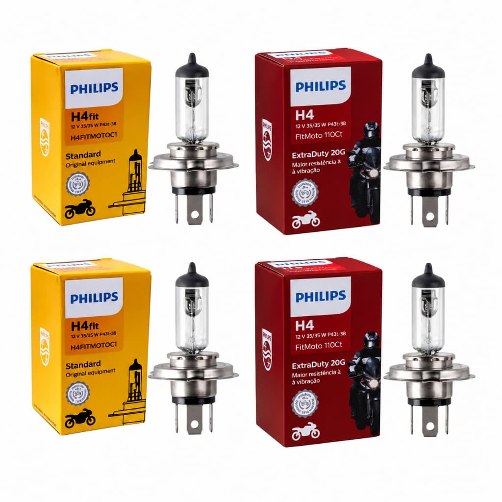 2 Lâmpadas Philips H4 35/35W Par p/ Moto Standard Iluminação Eficiente e Fácil Instalação