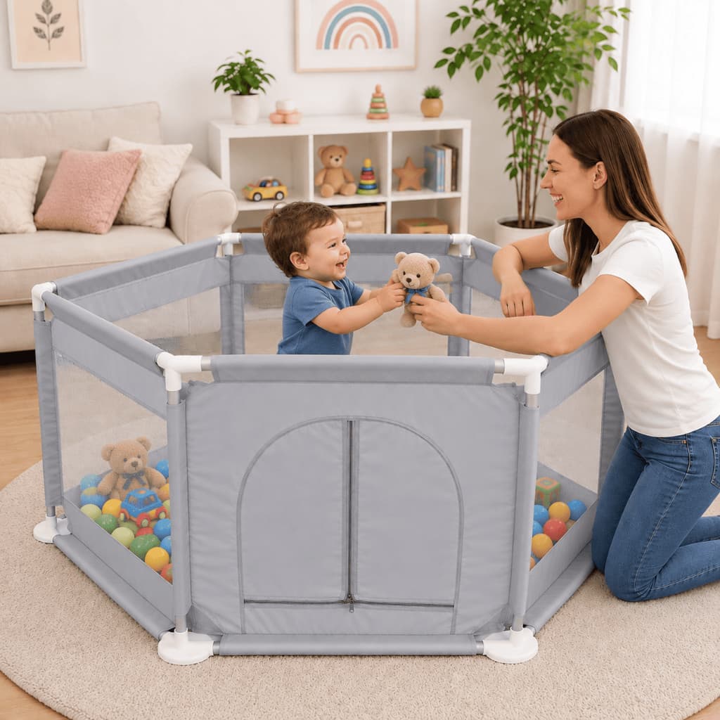 Cercado Infantil Hexagonal Tela Grade Proteção Cercadinho Portão Bebe 130-113CM - Cinza