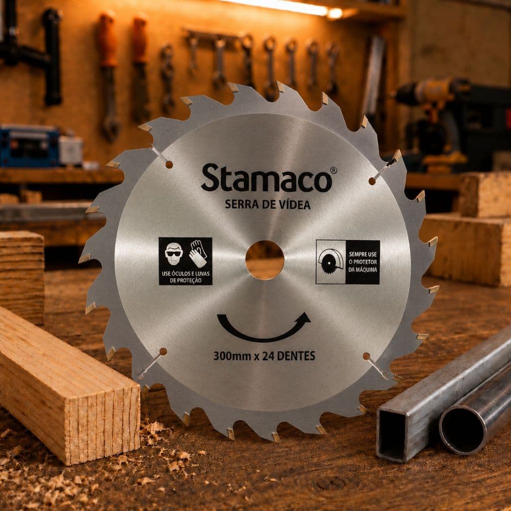 Lamina Disco Serra Circular Vídea 300mm 24 Dentes 30mm Furo Central Corte Disco Para Madeira 4.400 RPM Stamaco
